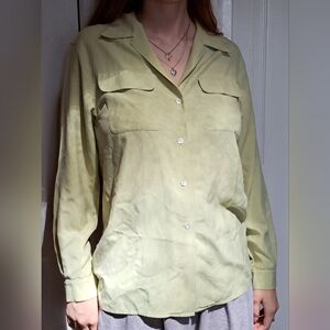 Liz Claiborne 100% Thick Silk Light Sage Green Blouse